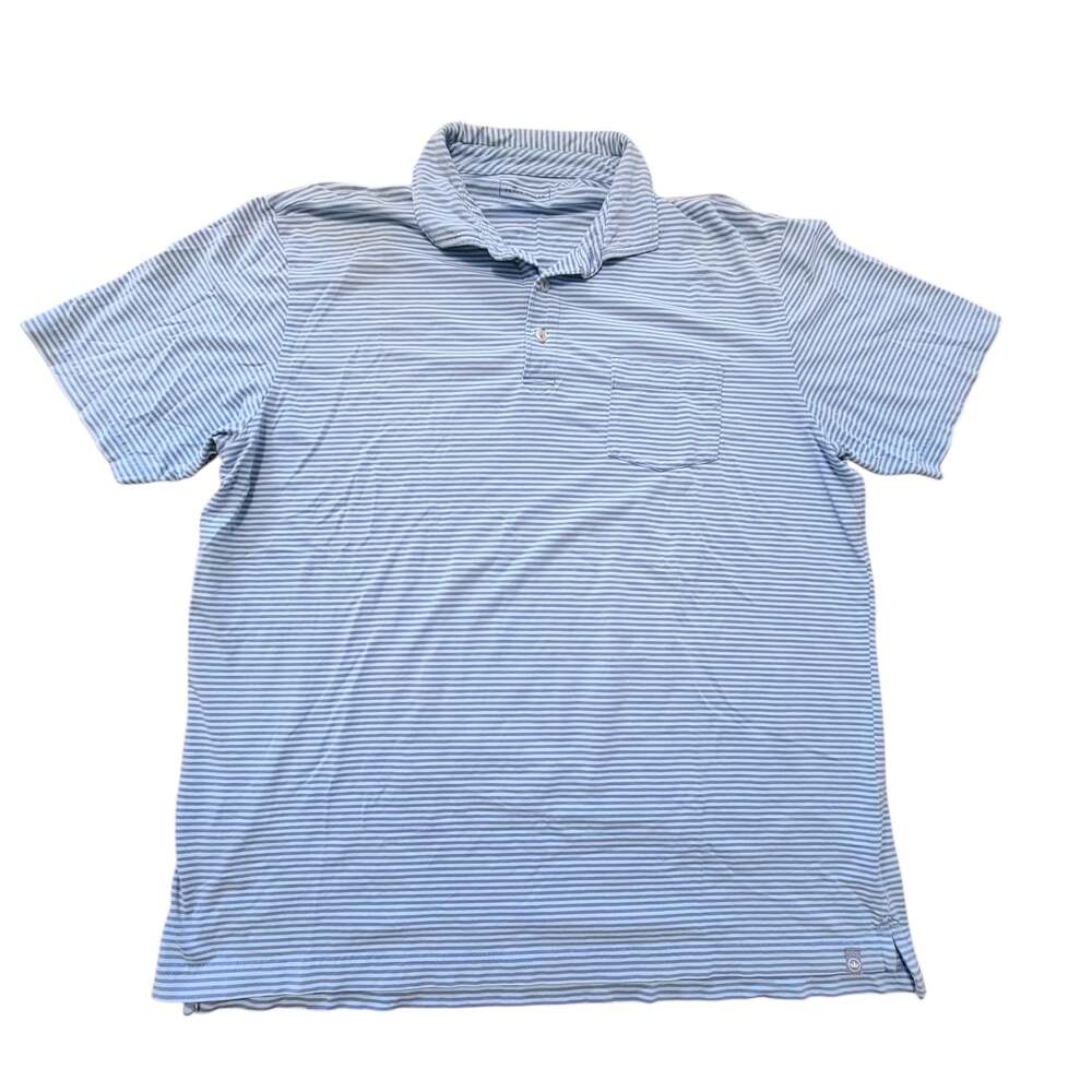 Peter Millar Crown Sport Men's Size L Blue Striped Performance Golf Polo Shirt
